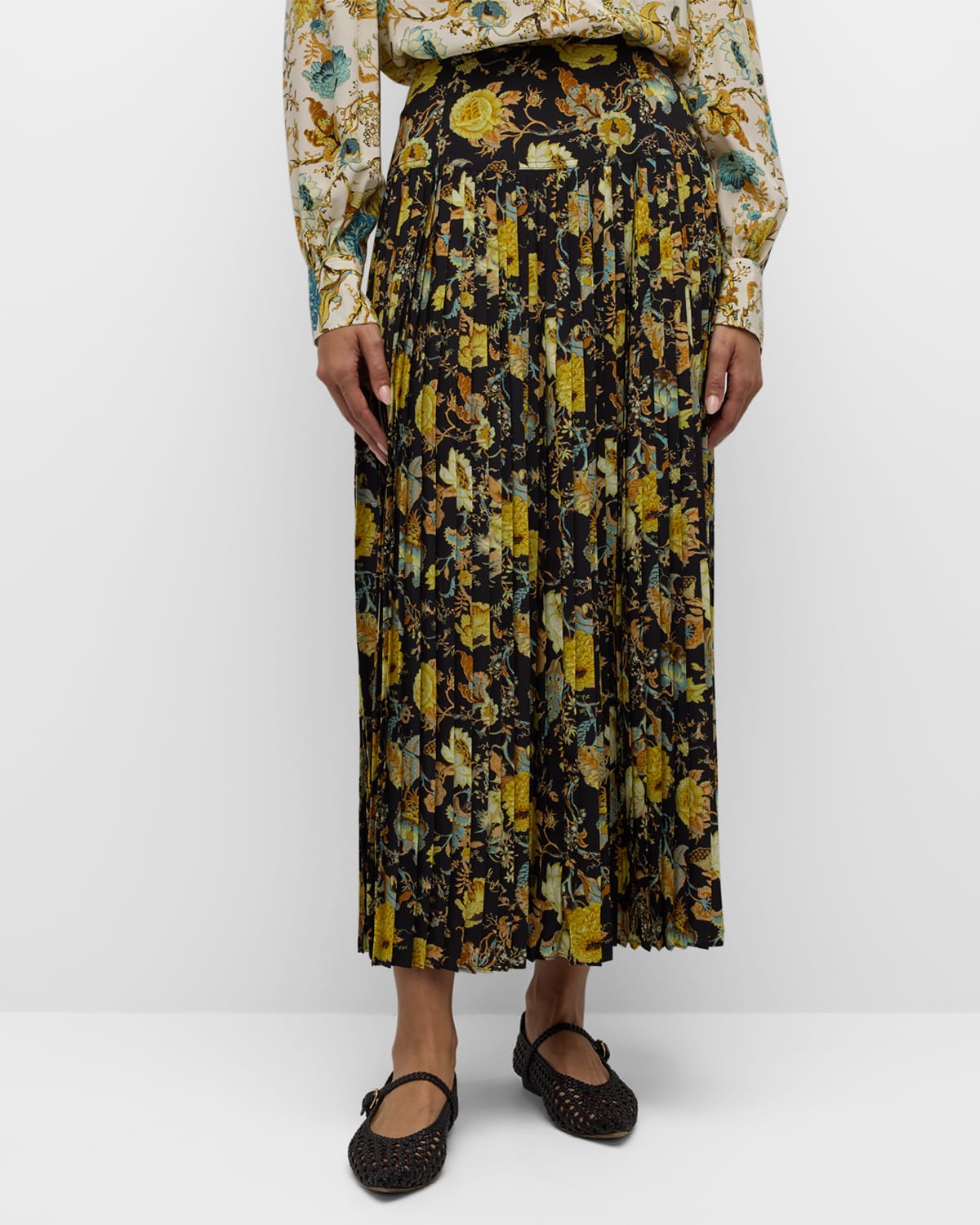 Annine Floral Pleated Midi Skirt