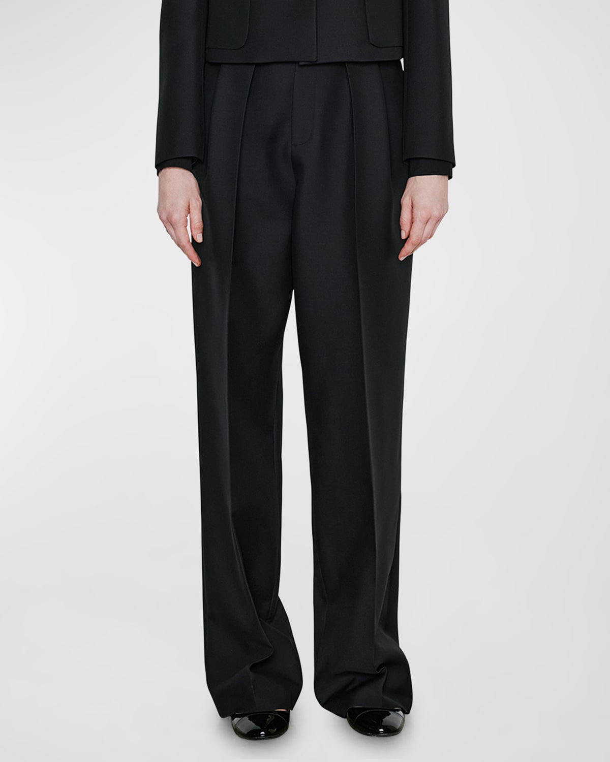 DICE KAYEK PLEATED WIDE-LEG WOOL-BLEND TROUSERS 