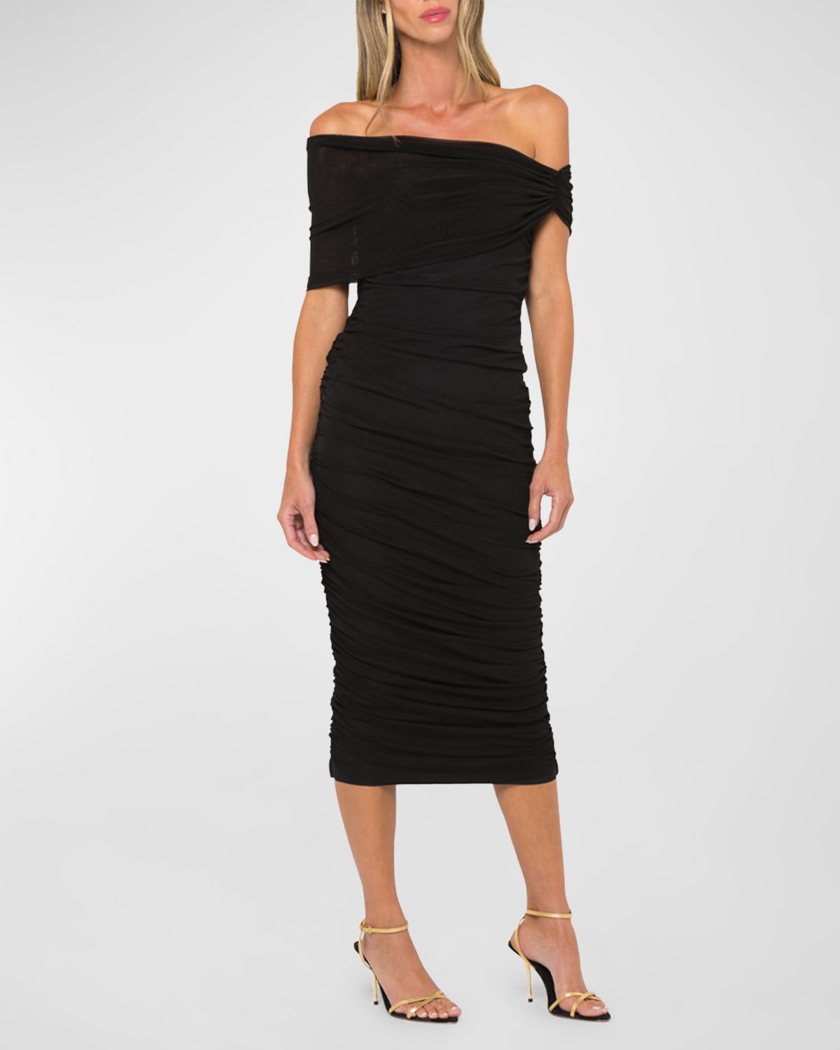 Nora Gathered Off-Shoulder Midi Dress