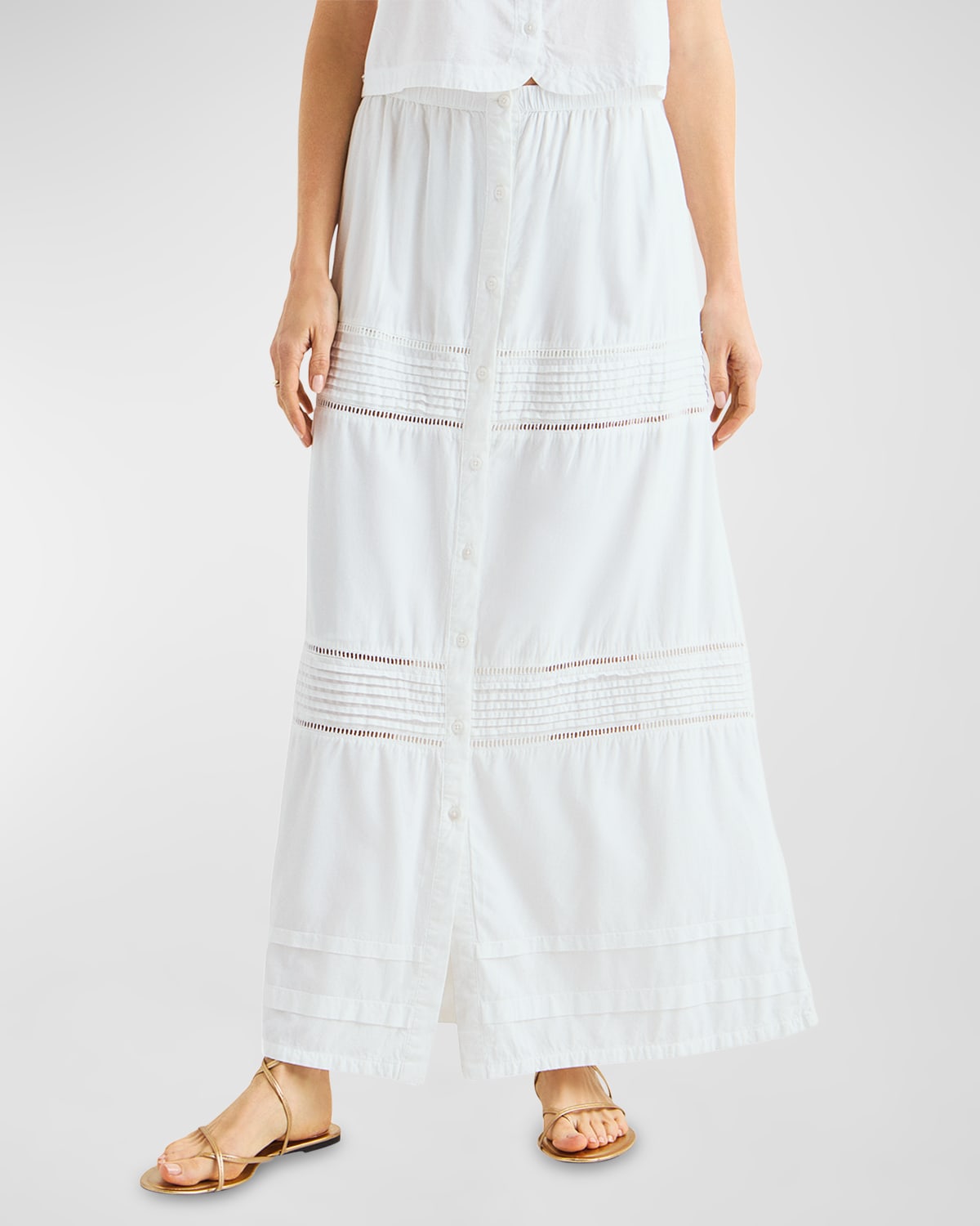 Shop Splendid Callan Cotton Viscose Crochet-trim Midi Skirt In White