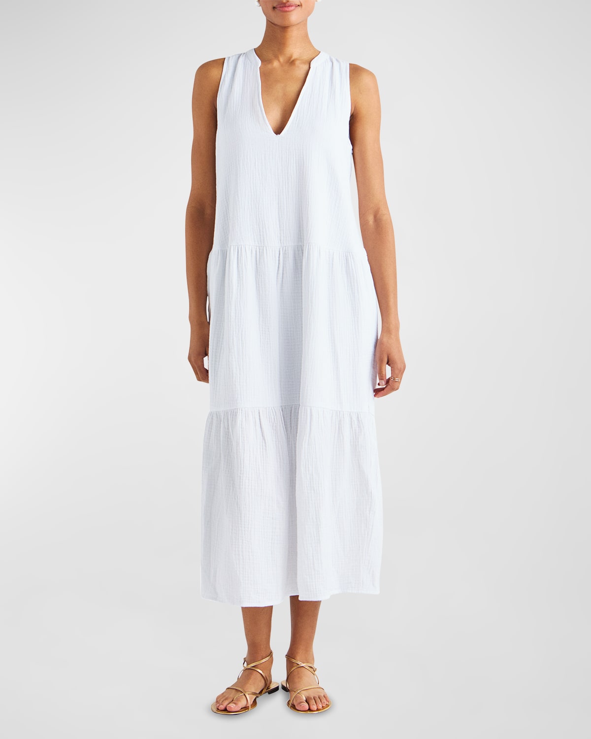 Shop Splendid Sumner Cotton Gauze Sleeveless Midi Dress With Pockets In White