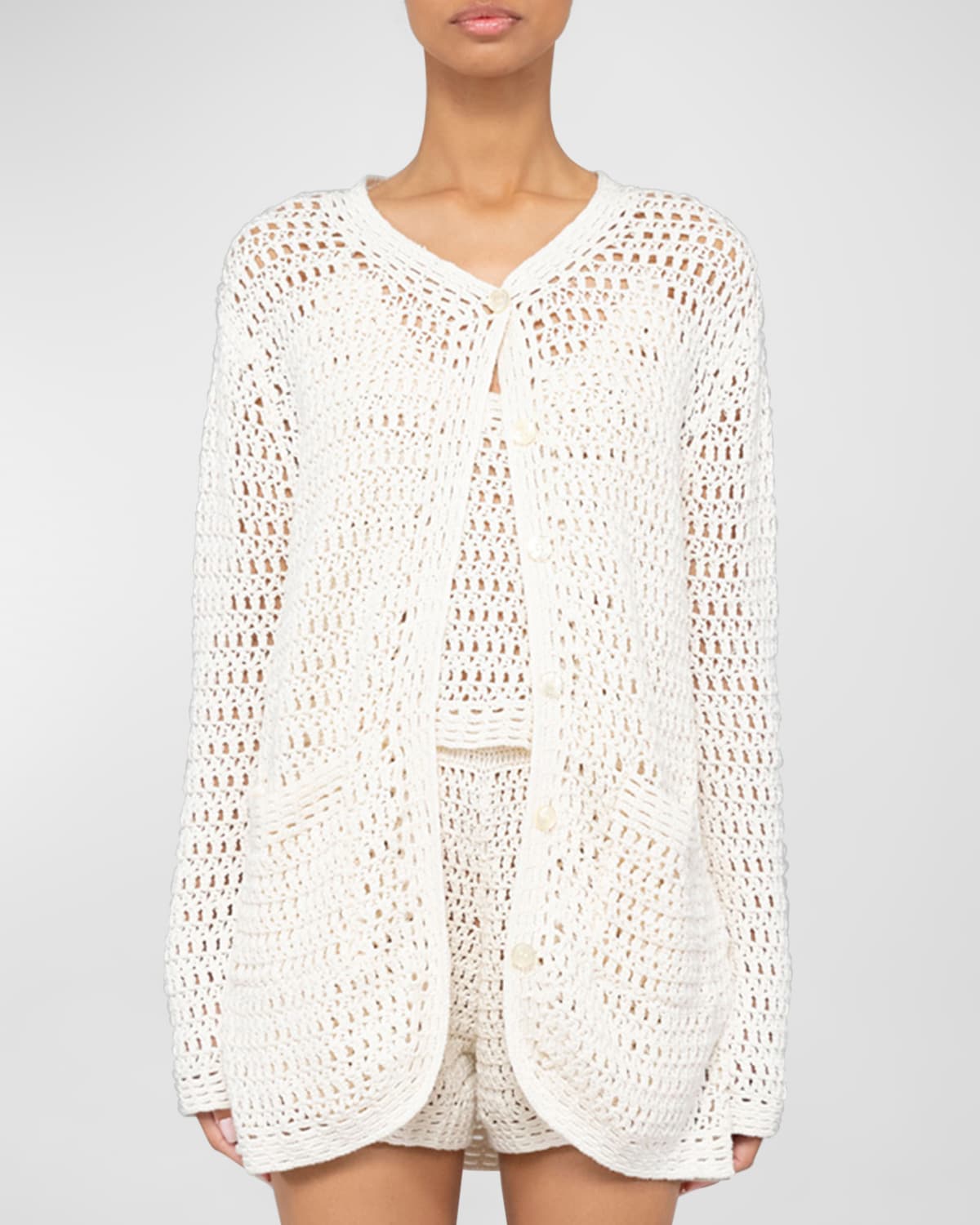 Shop Leset Lucy Boxy Crochet Cardigan In Creme