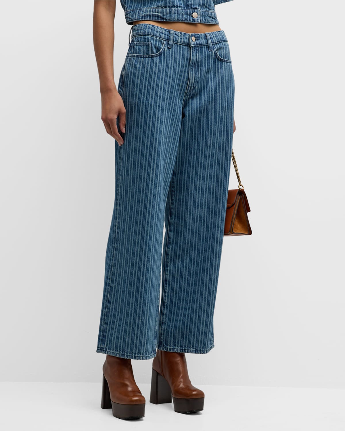 Shop Triarchy Sparrow Stripe Mid-rise Baggy Jeans In Striped Medium Indigo