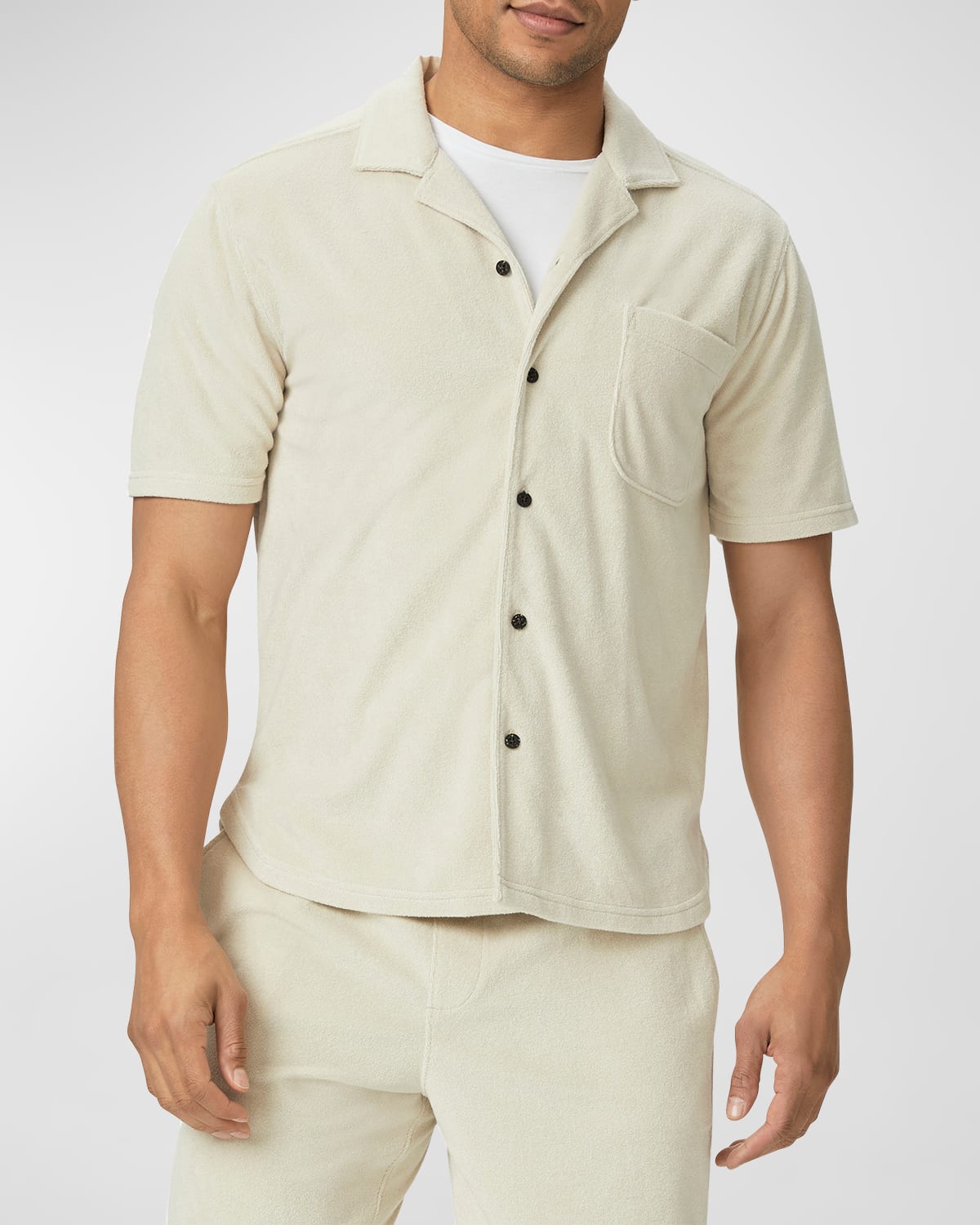 Shop Paige Men's Colvin Terry Camp Shirt In Macadamia
