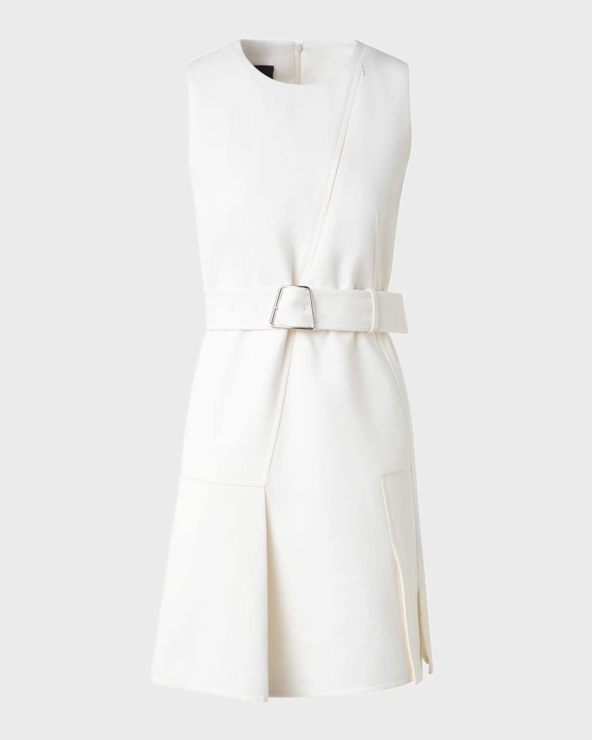 Akris Belted Wool Short Dress With Zip-up Cutout In Ecru