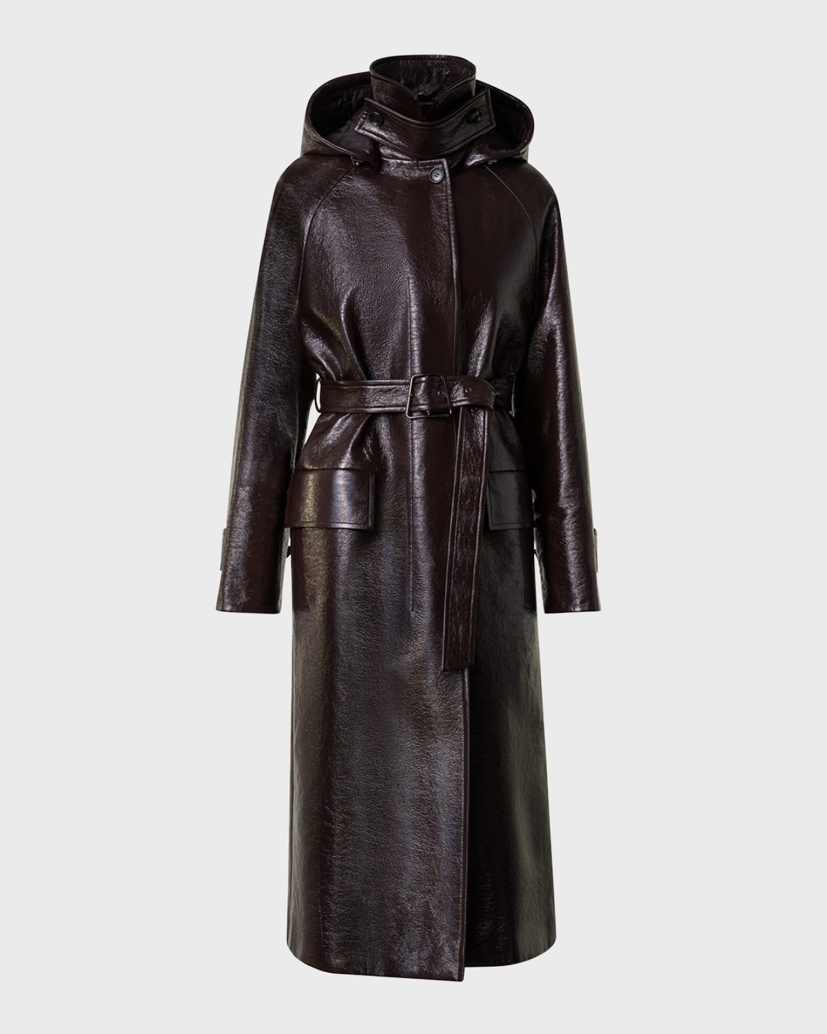Akris Zeno Lacquer Cotton Belted Trench Coat In Mocca
