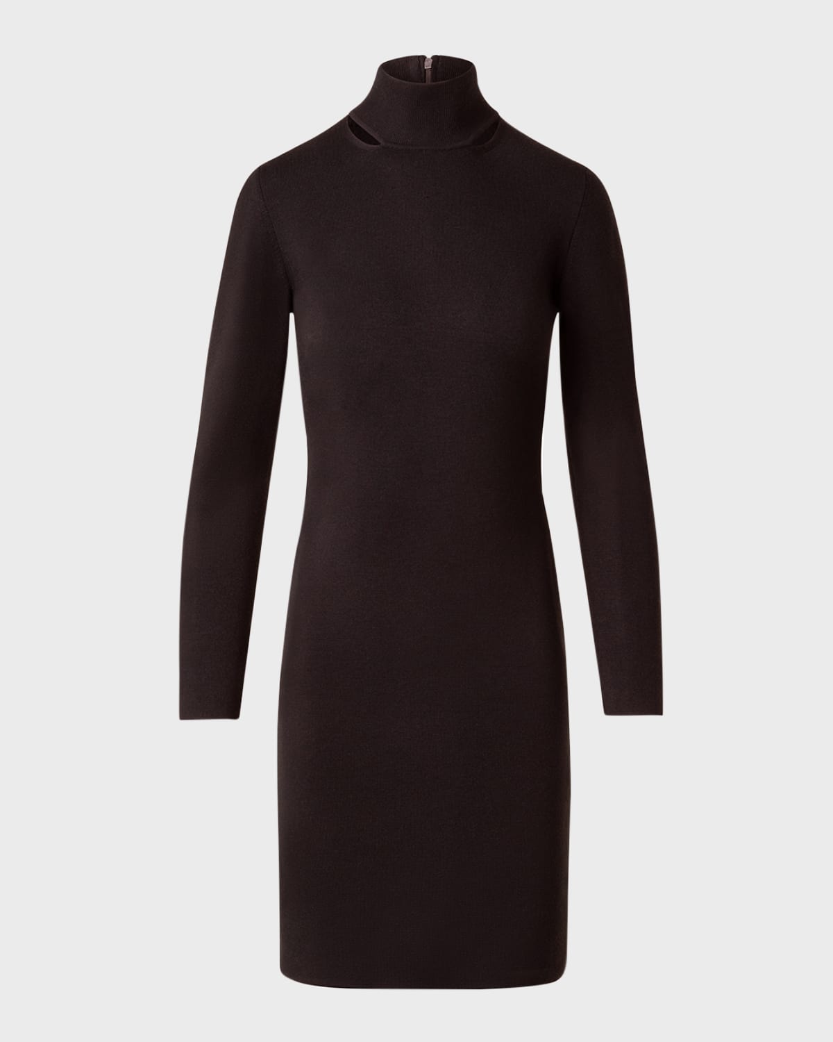 Mock-Neck Slits Long-Sleeve Knit Mini Dress