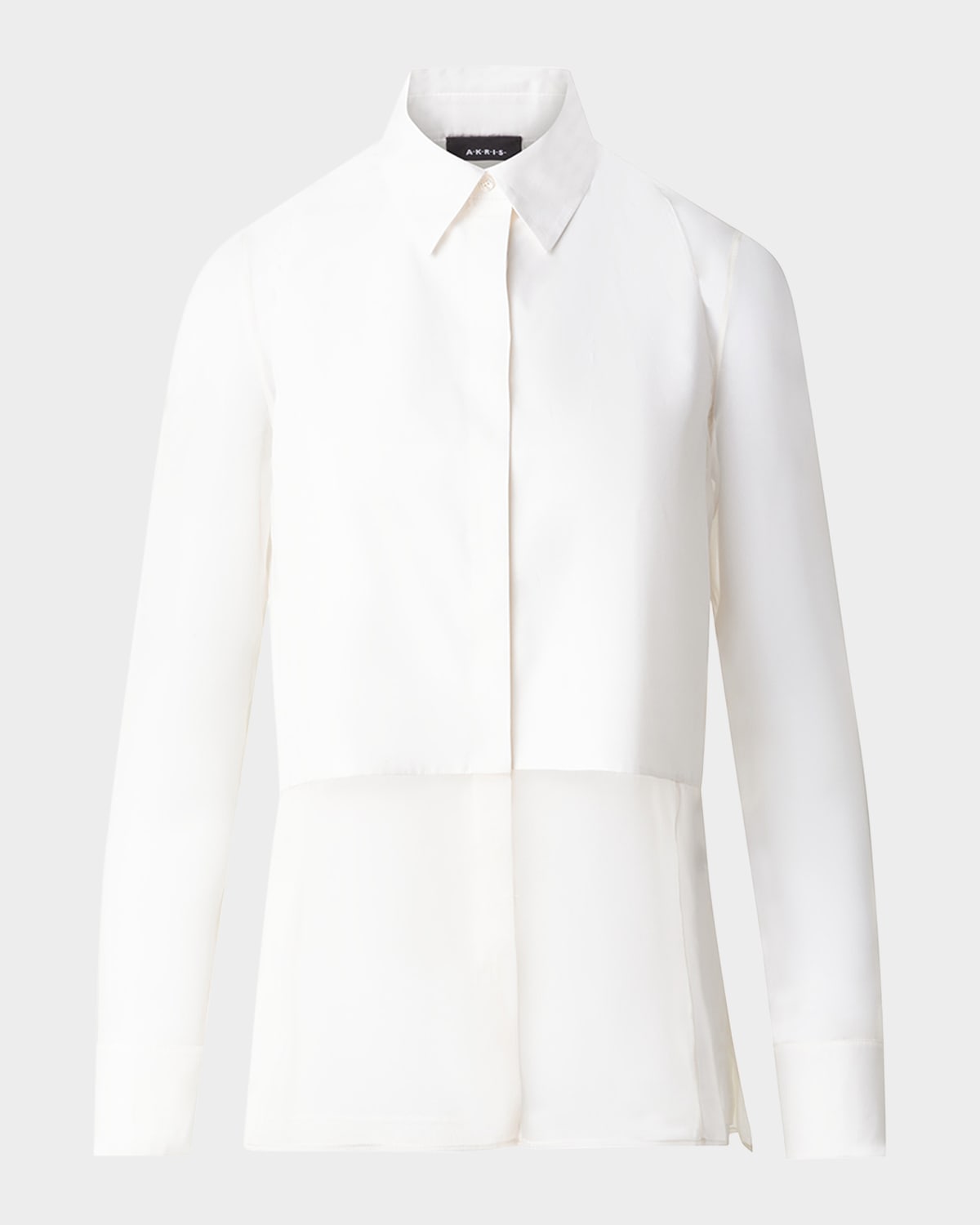 Cotton-Bib Silk Organza Button-Down Blouse With Tank Top