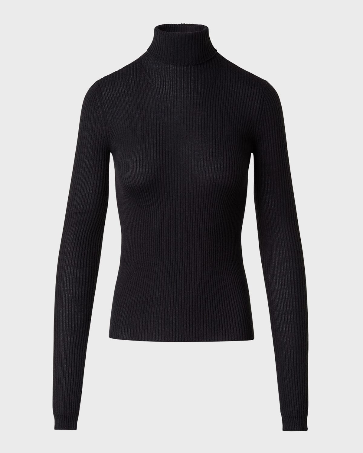 Turtleneck Cashmere-Silk Fine Rib Seamless Sweater