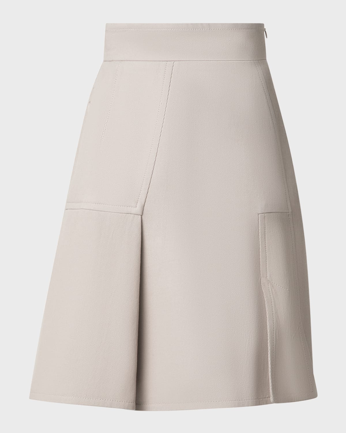 Akris Double-face Cotton Midi Skirt With Irregular Pleating In Greige