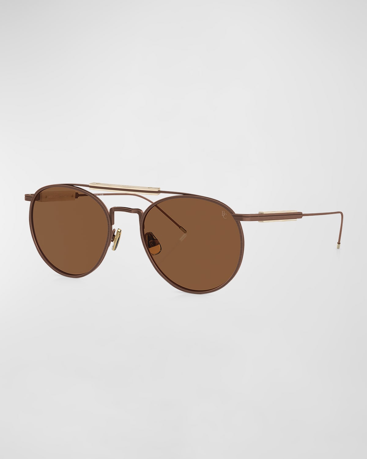 Brunello Cucinelli Sleek Titanium & Metal Crystal Round Aviator Sunglasses In Brown