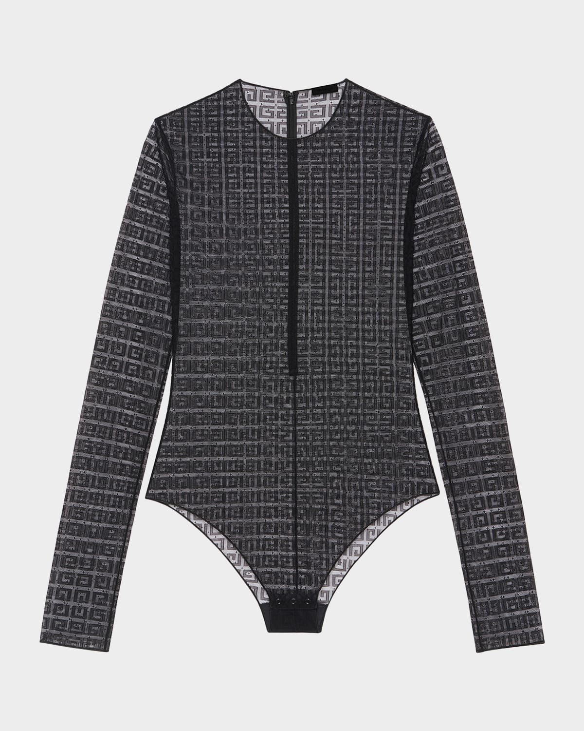 4G Mesh Long-Sleeve Crewneck Bodysuit