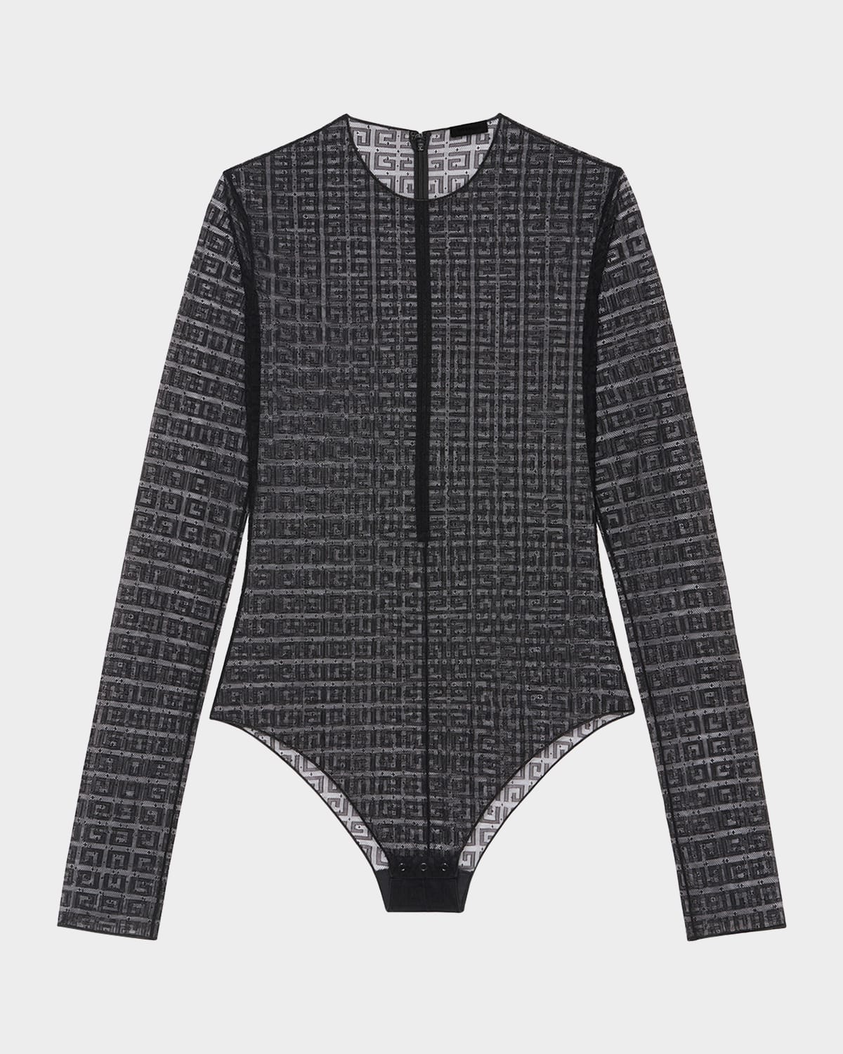 Shop Givenchy 4g Mesh Long-sleeve Crewneck Bodysuit In Black