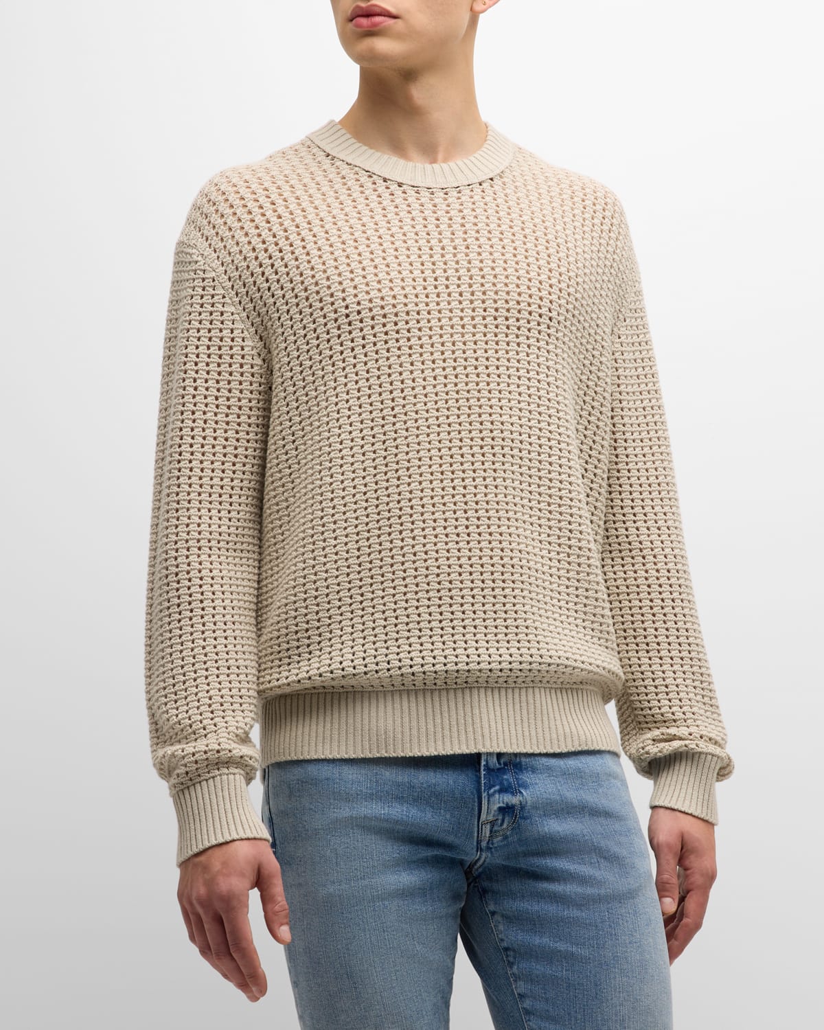 Shop Frame Men's Open Weave Sweater In Mineral Grey