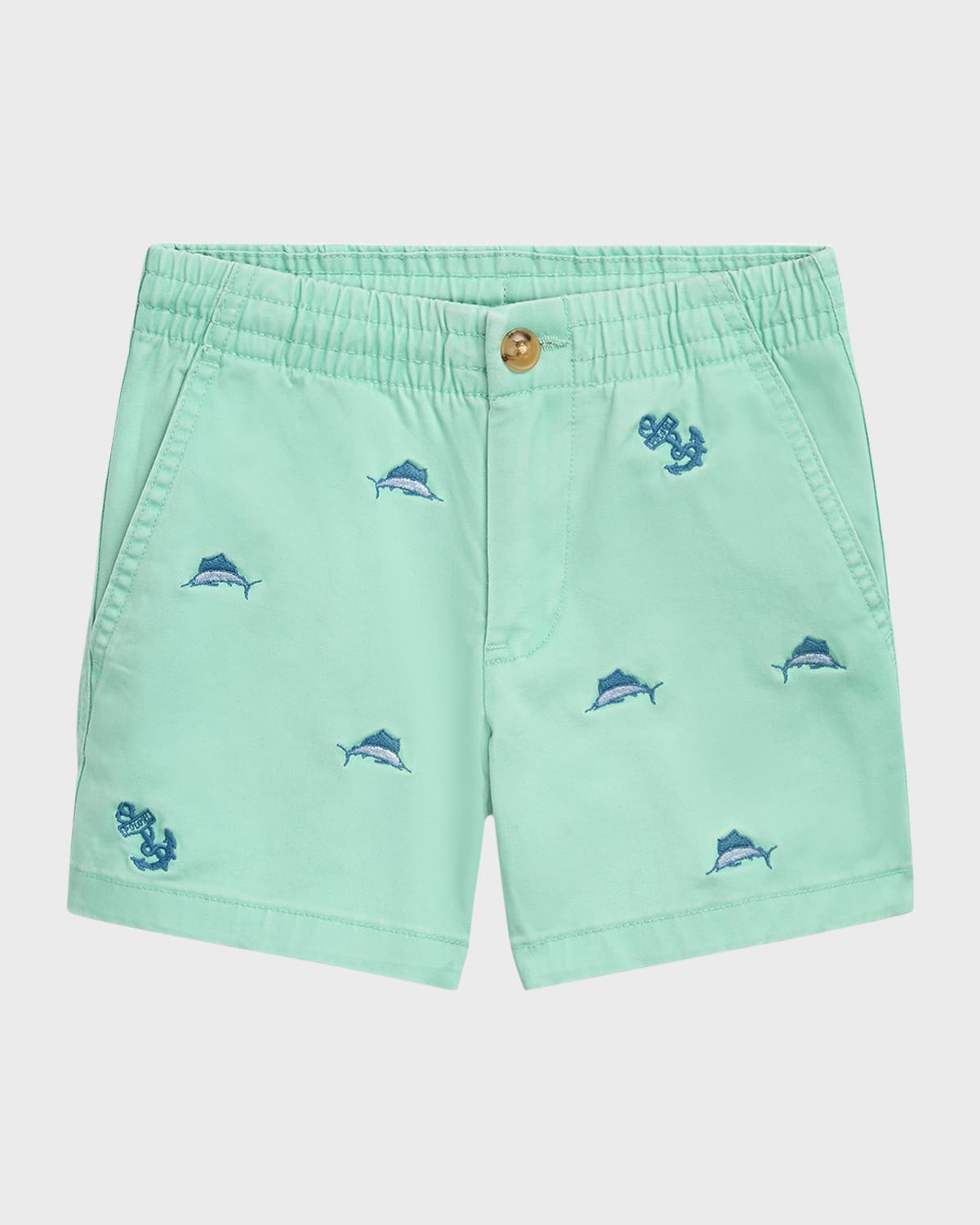Shop Ralph Lauren Boy's Embroidered Marlin Fish Shorts In Celadon
