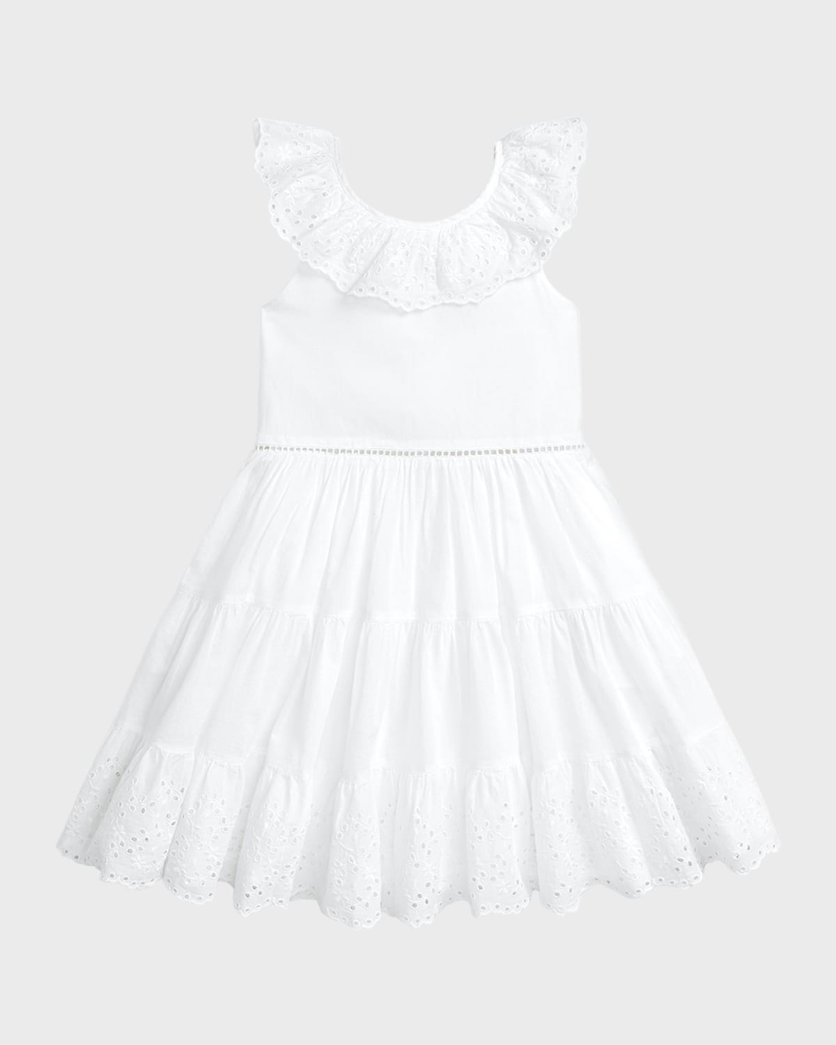 Shop Ralph Lauren Girl's Eyelet Trim Day Dress In White