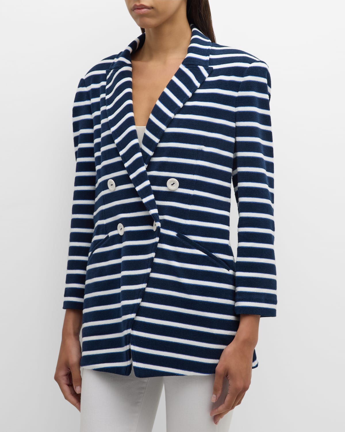 Shop Veronica Beard Ortiz Stripe Jacket In Marineoff-whiteblue Surf