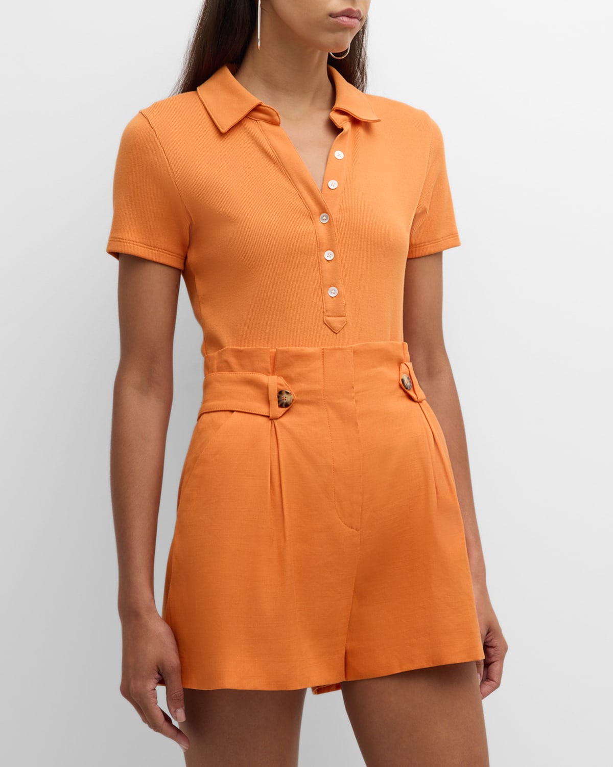 Shop Veronica Beard Kearney Short-sleeve Polo Top In Orange