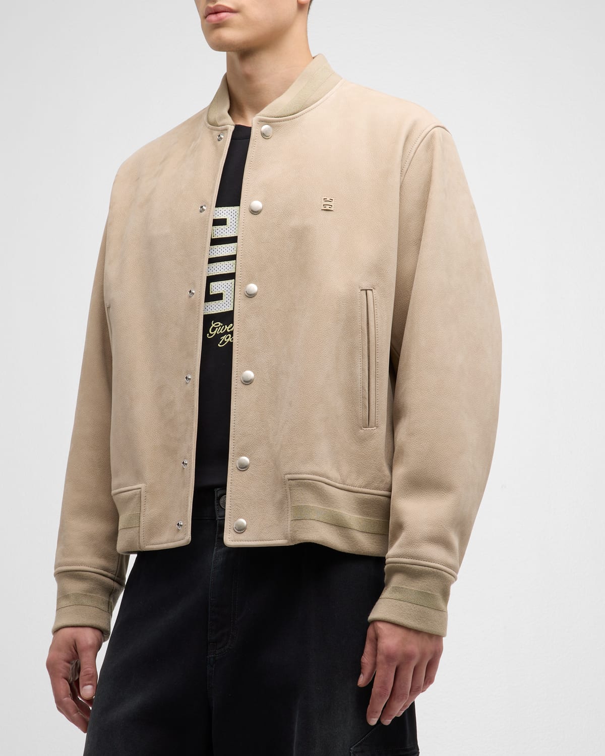 Shop Givenchy Men's Tonal Leather Varsity Jacket In Beige