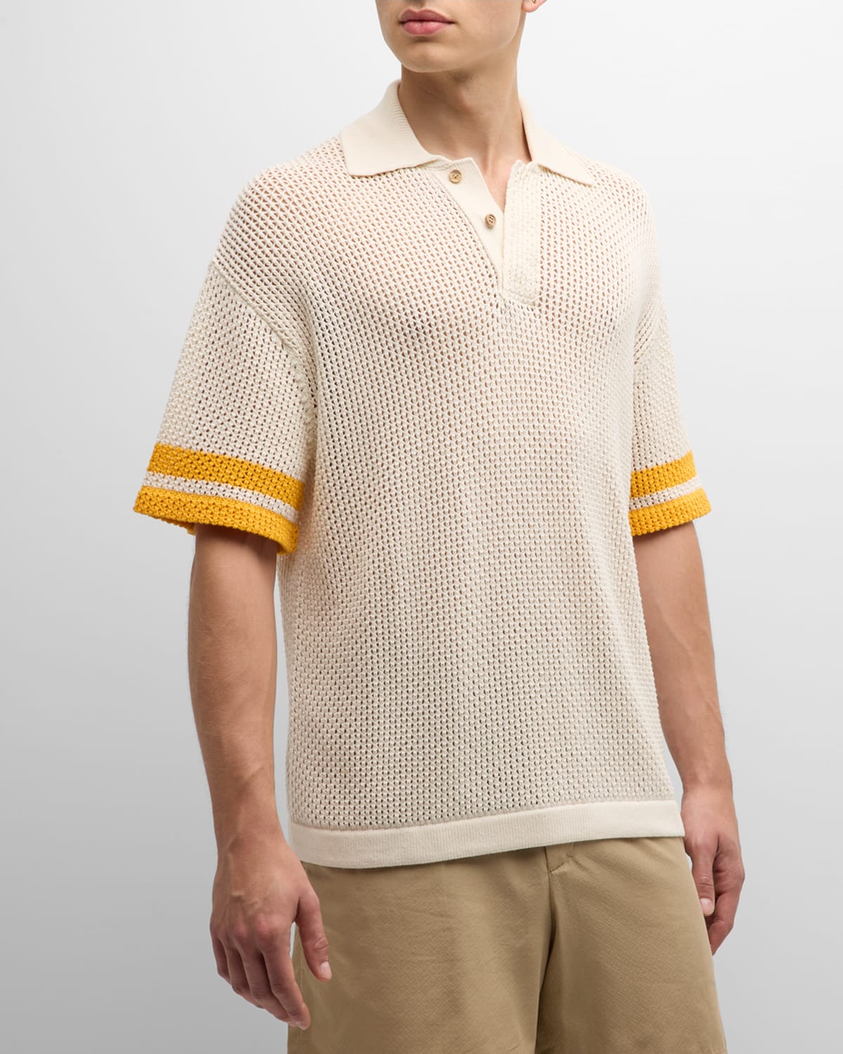 Shop Givenchy Men's Knit Contrast-cuff Polo Shirt In Ivory