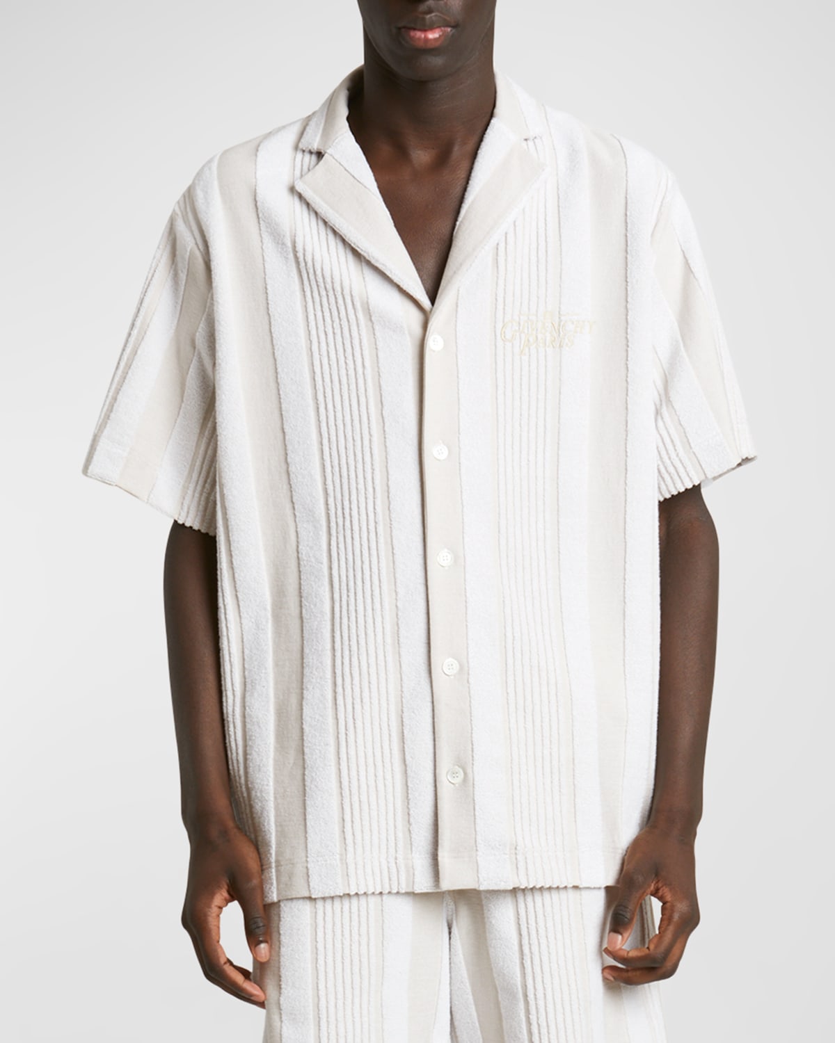 Givenchy Men's Vertical Stripe Short-sleeve Cotton Toweling Shirt In White