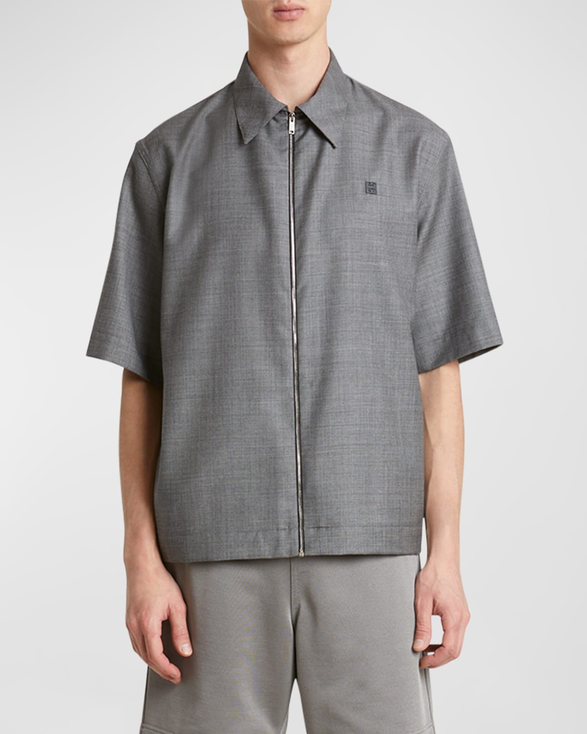 Shop Givenchy Men's 4g Zip-front Wool Shirt In Black/white
