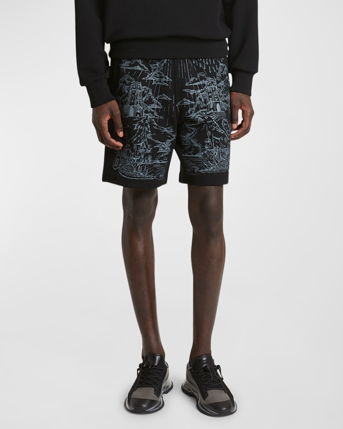 Shop Givenchy Men's Artwork Cotton Shorts In Black