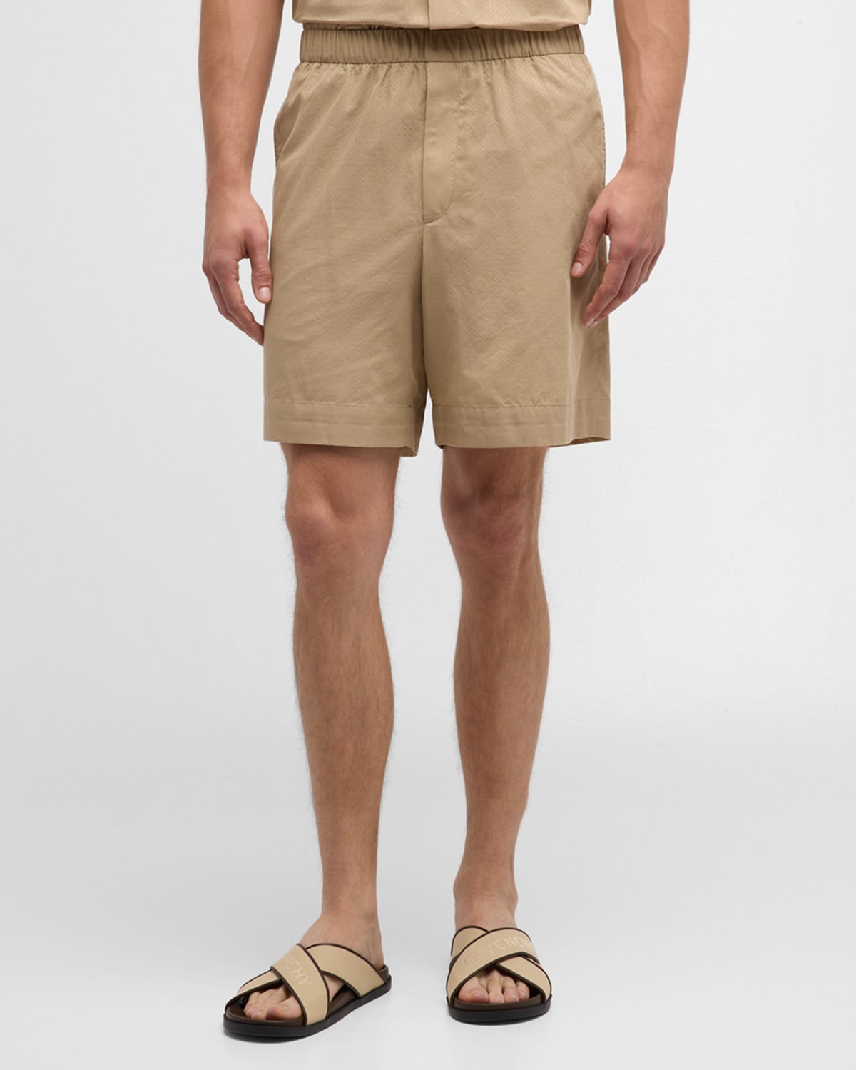 Shop Givenchy Men's 4g Pull-on Shorts In Beige
