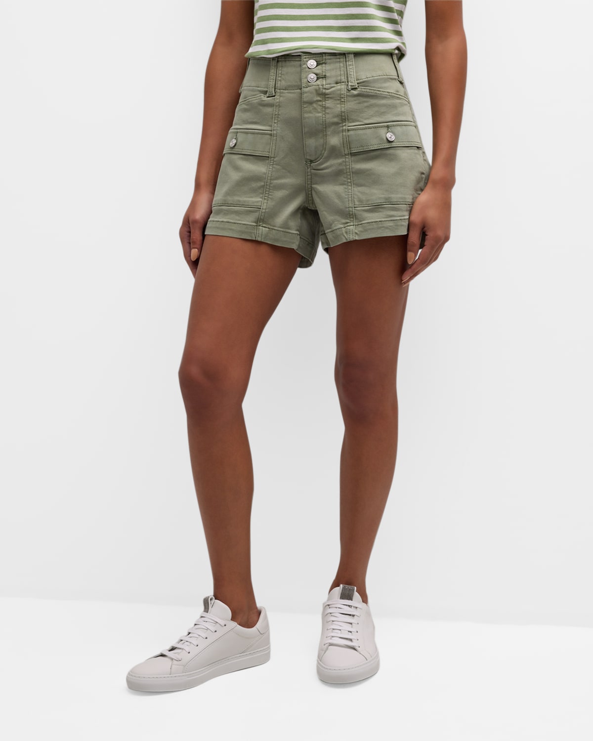 Shop Paige Olivia Cargo Shorts In Vintage Sweet Succulent