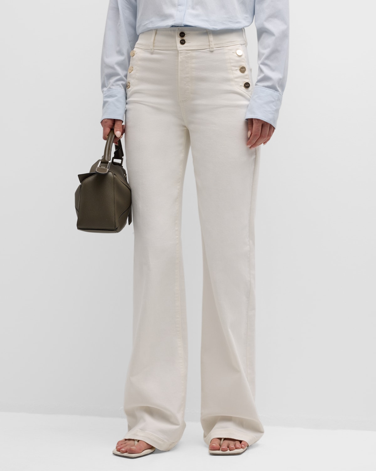 Paige Aubrey Straight Double-button Jeans In White