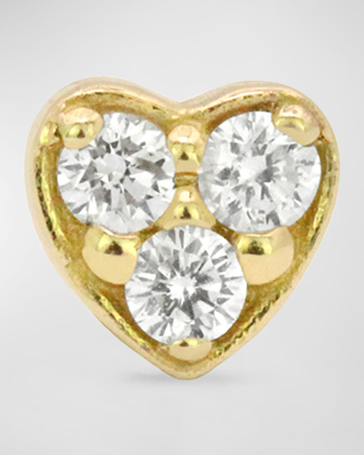 18K Yellow Gold Tiny Heart Stud Earring with Diamonds, Single