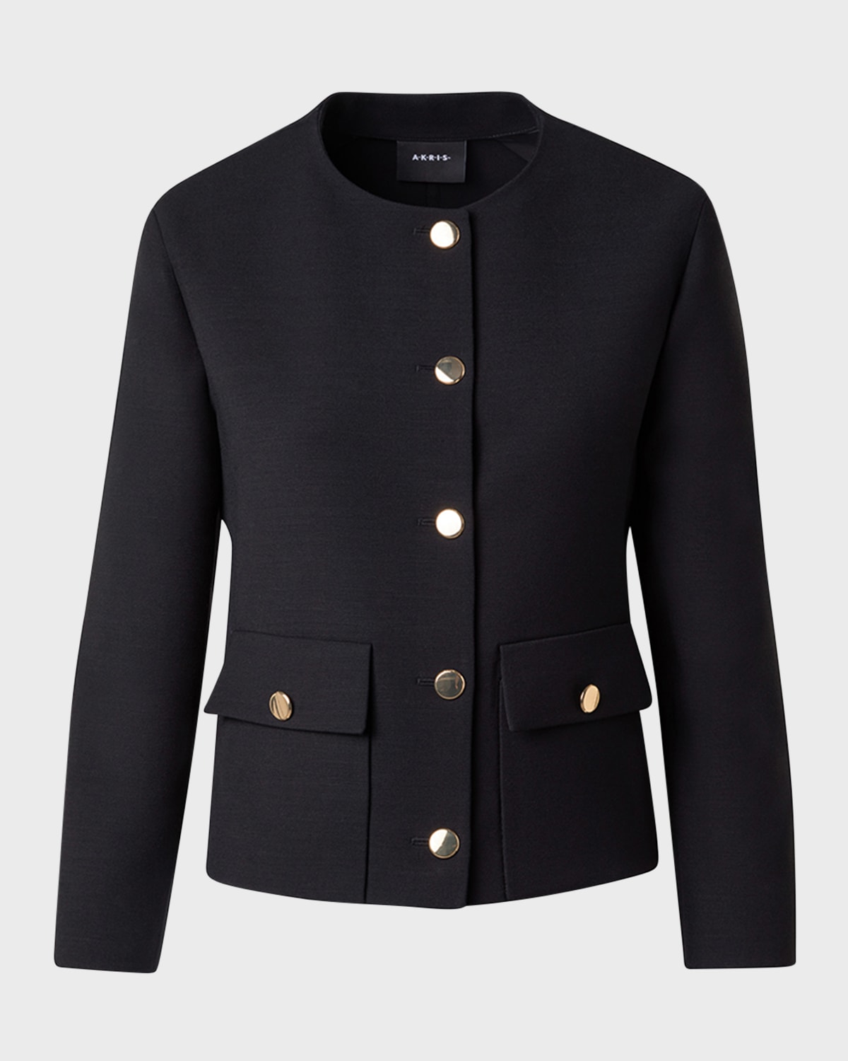 AKRIS DOUBLE-FACE WOOL WINTER JACKET WITH GOLD-TONE BUTTONS 