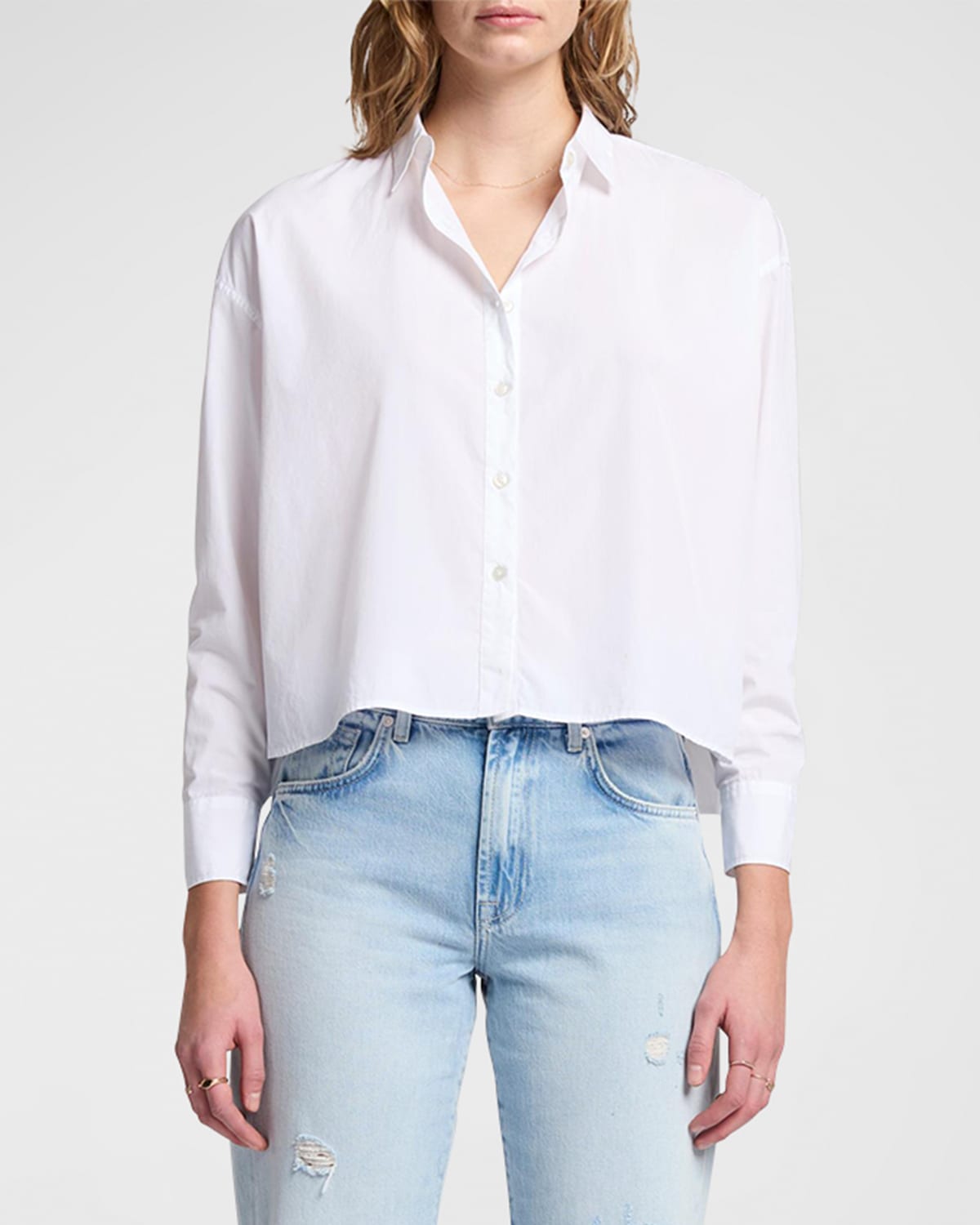 7 For All Mankind Cropped Button-front Shirt In White