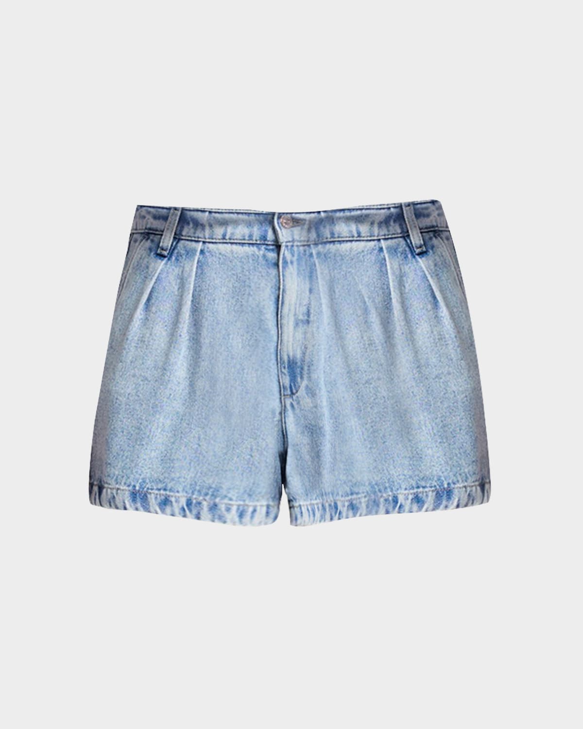 7 For All Mankind Pleated Denim Shorts In Abyss