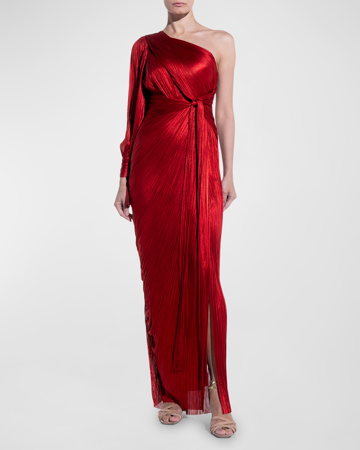 Palmer Metallic Plisse One-Shoulder Wrap Gown