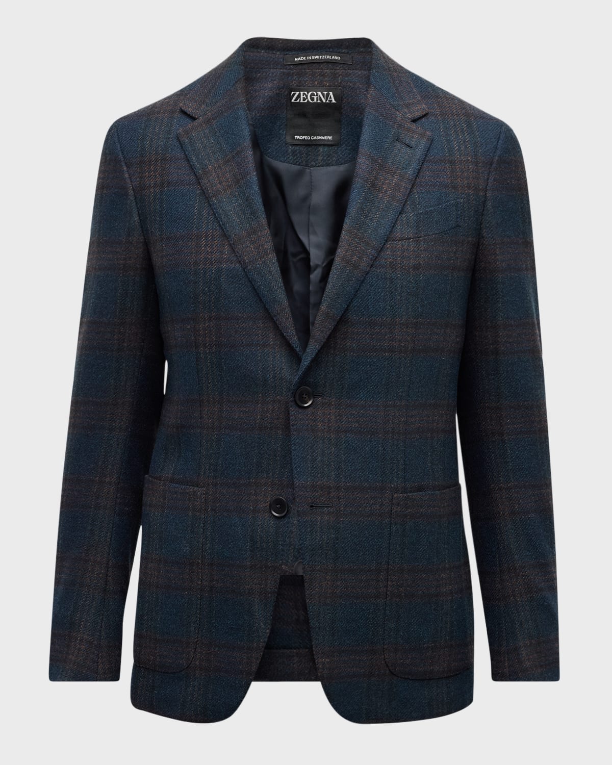 Zegna Men's Fairway Trofeo Plaid Sport Coat In Blue Navy Check