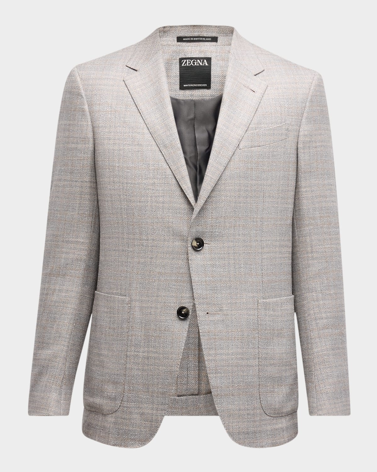 Zegna Men's Plaid Crossover Sport Coat In Lt Gry Ck