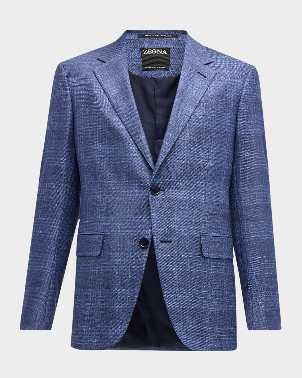 Zegna Men's Plaid Crossover Sport Coat In Blue Navy Check