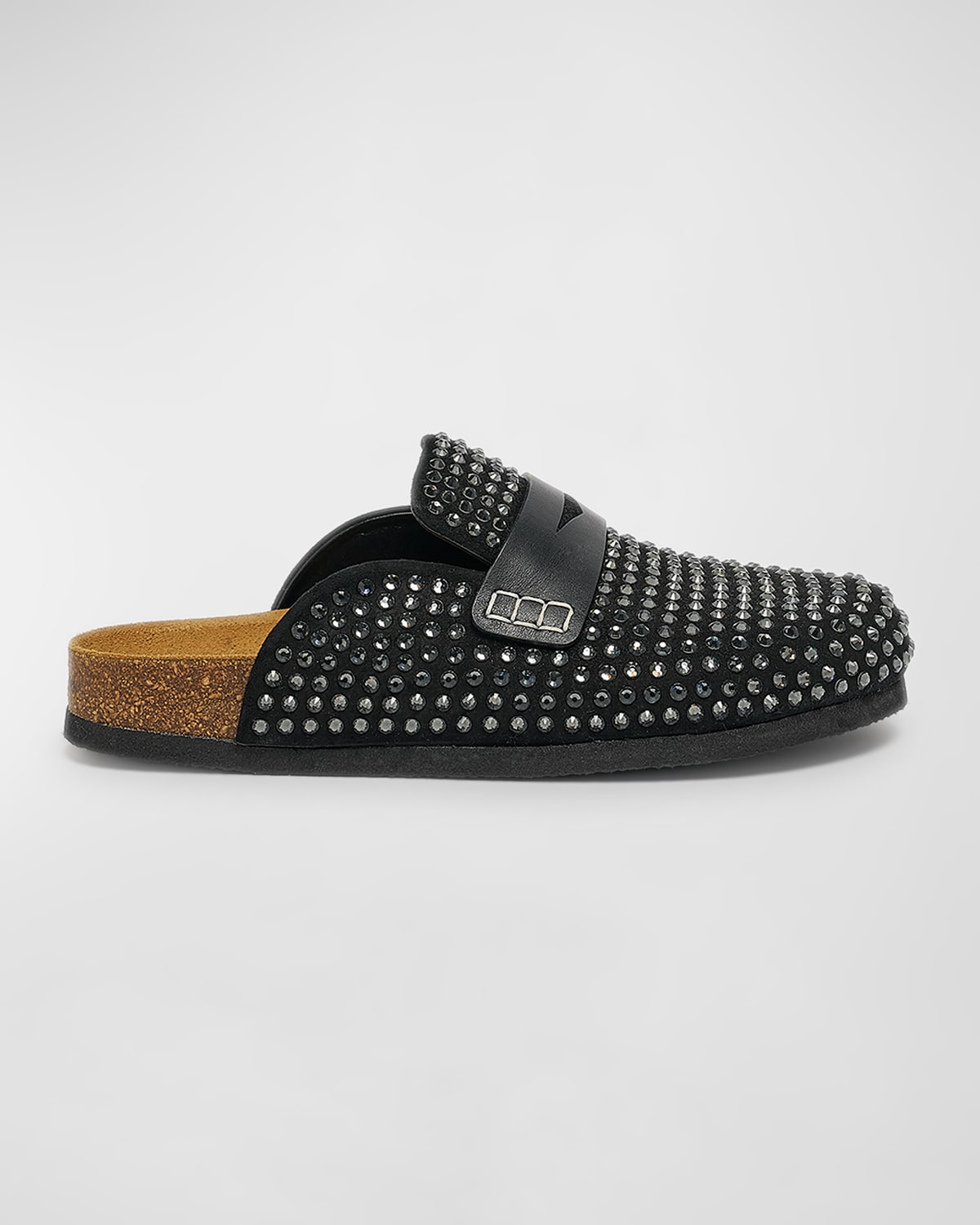 Shop Jw Anderson Crystal Suede Penny Loafer Mules In Black