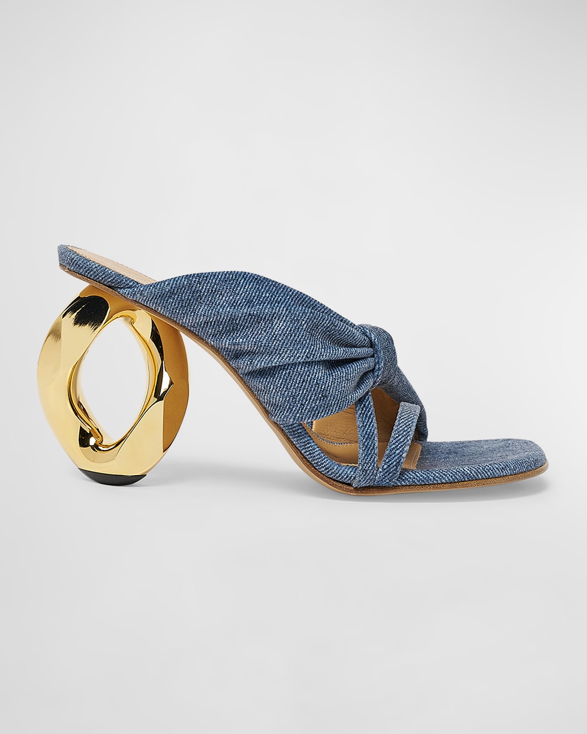 Jw Anderson Knotted Denim Chain-heel Slide Sandals In Medium Blue