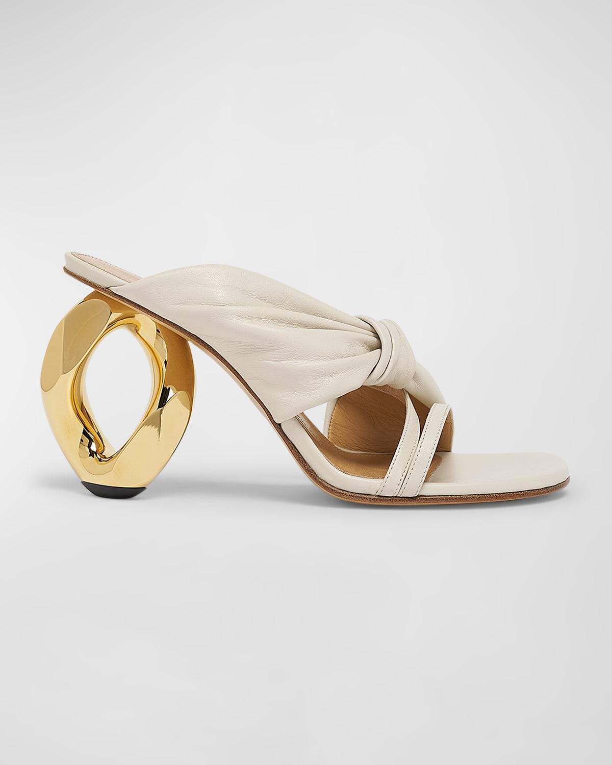 Jw Anderson Lambskin Knot Chain-heel Slide Sandals In White