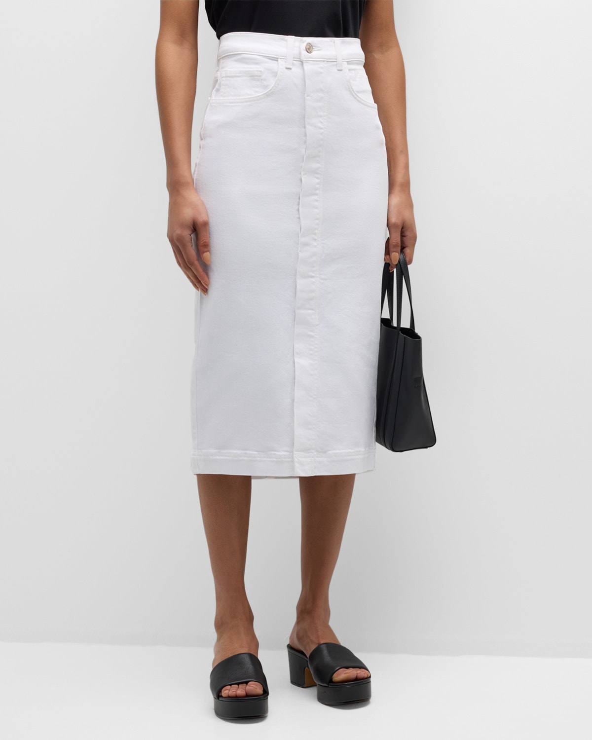Shop Current Elliott The Insignia Denim Midi Skirt In Optic White