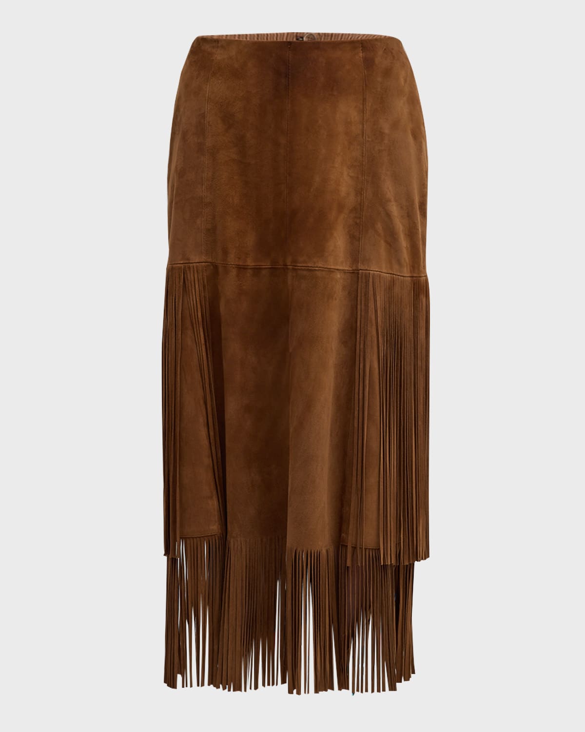 Maison Common Suede Fringe Midi Skirt In Medium Brown