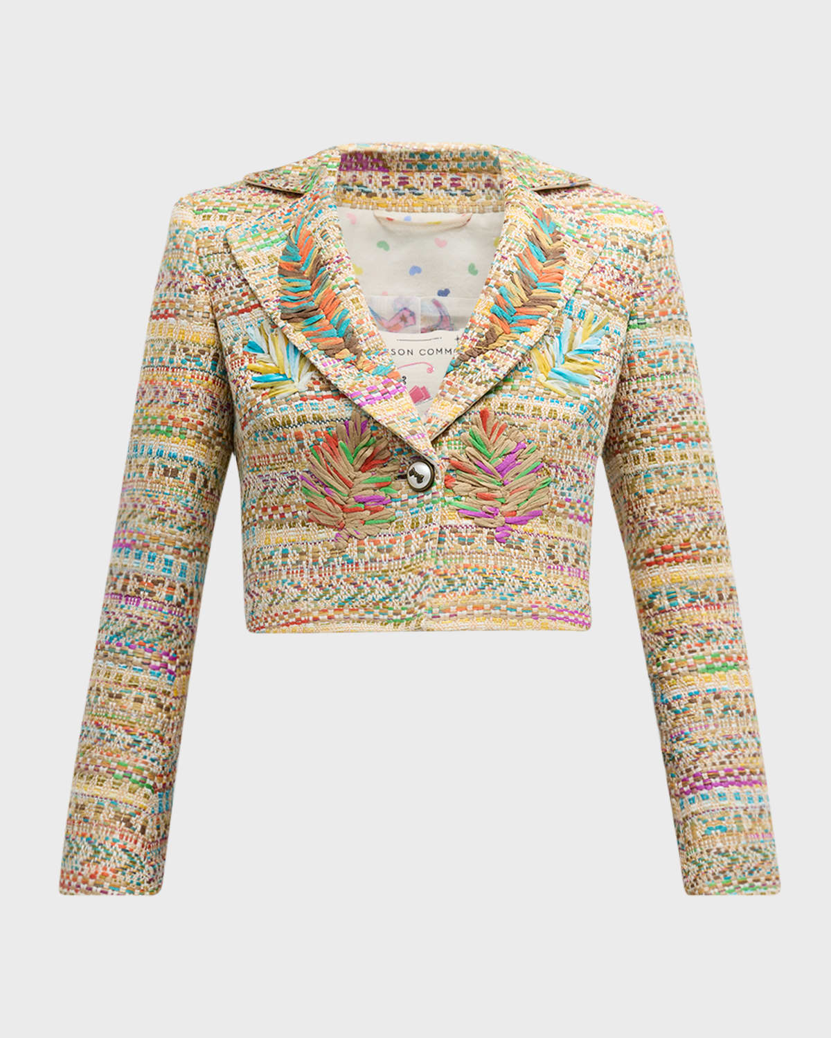Novelty Tweed One-Button Cropped Jacket