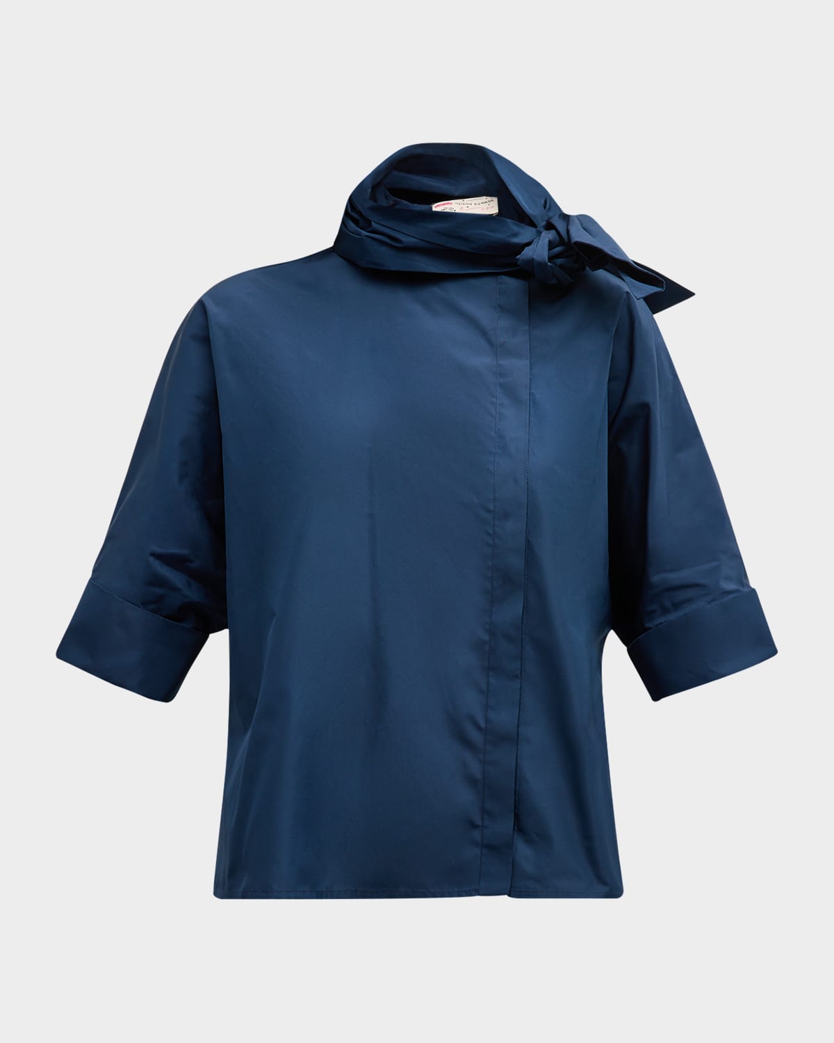 Neck-Tie Taffeta Short Sleeve Blouse