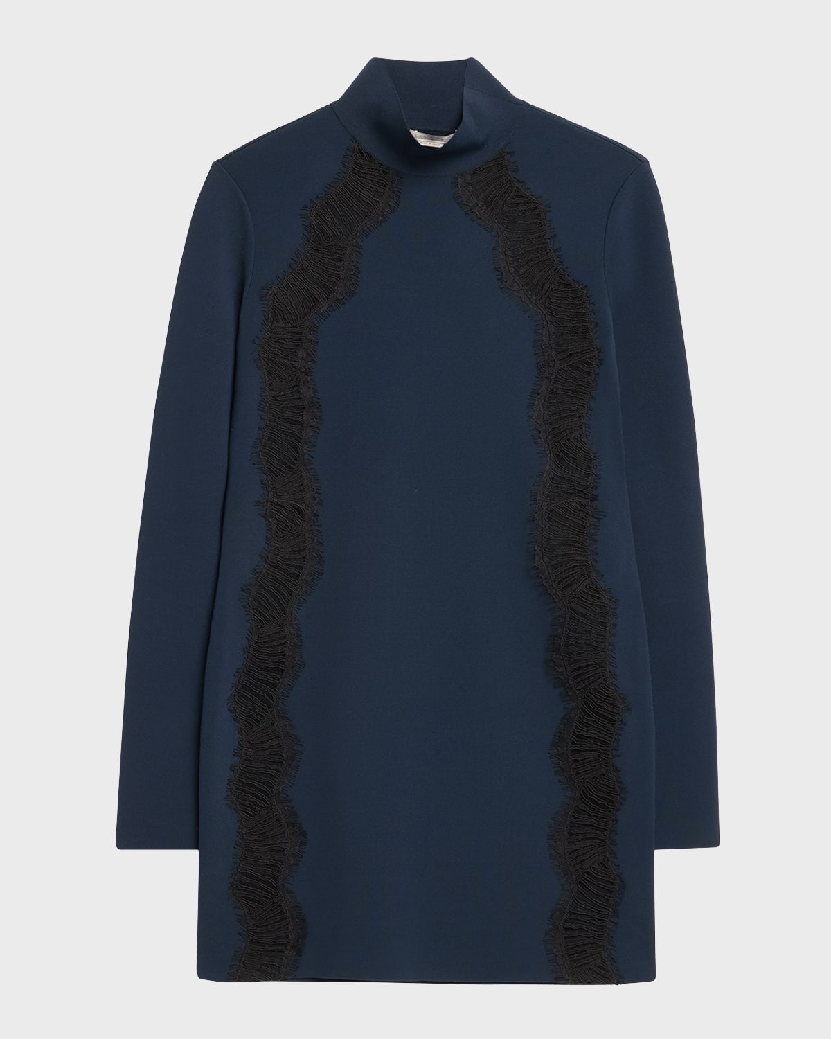 Shop Stella Mccartney Compact Knit Mini Dress With Lace Details In Navy