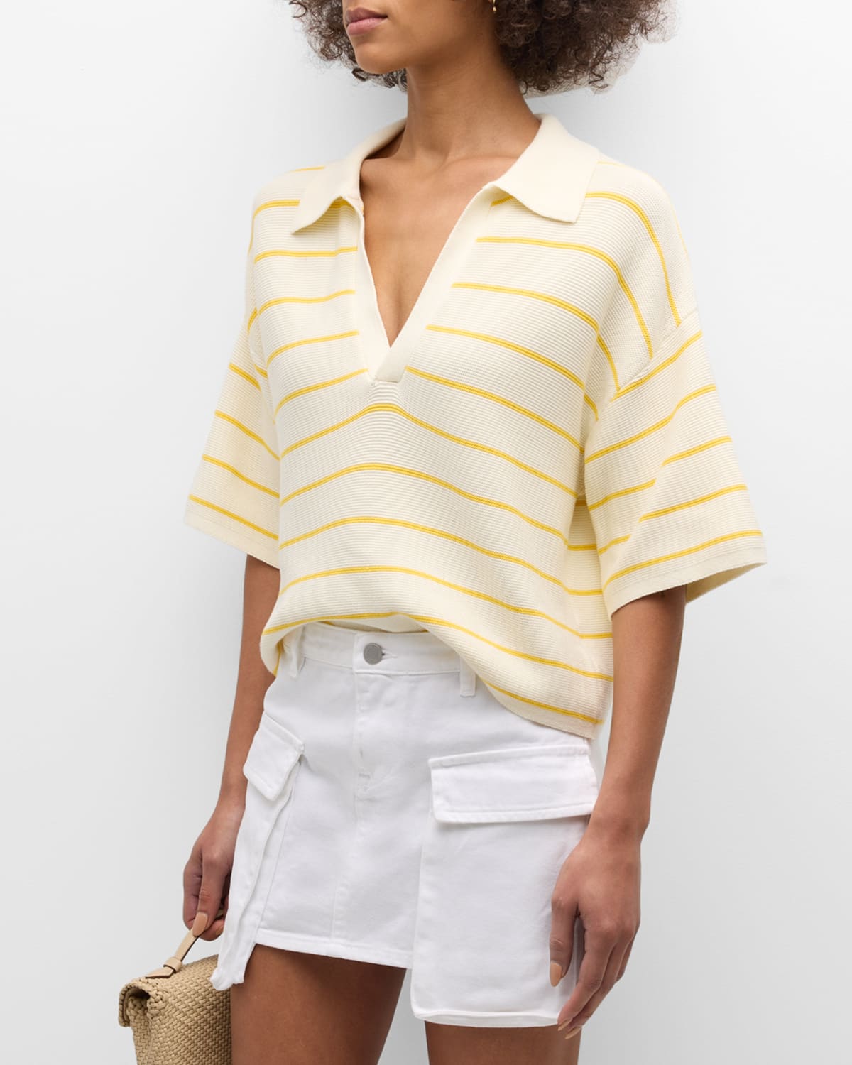 Shop Pistola Marlow Stripe Short-sleeve Polo Sweater In Dandelion Stripe
