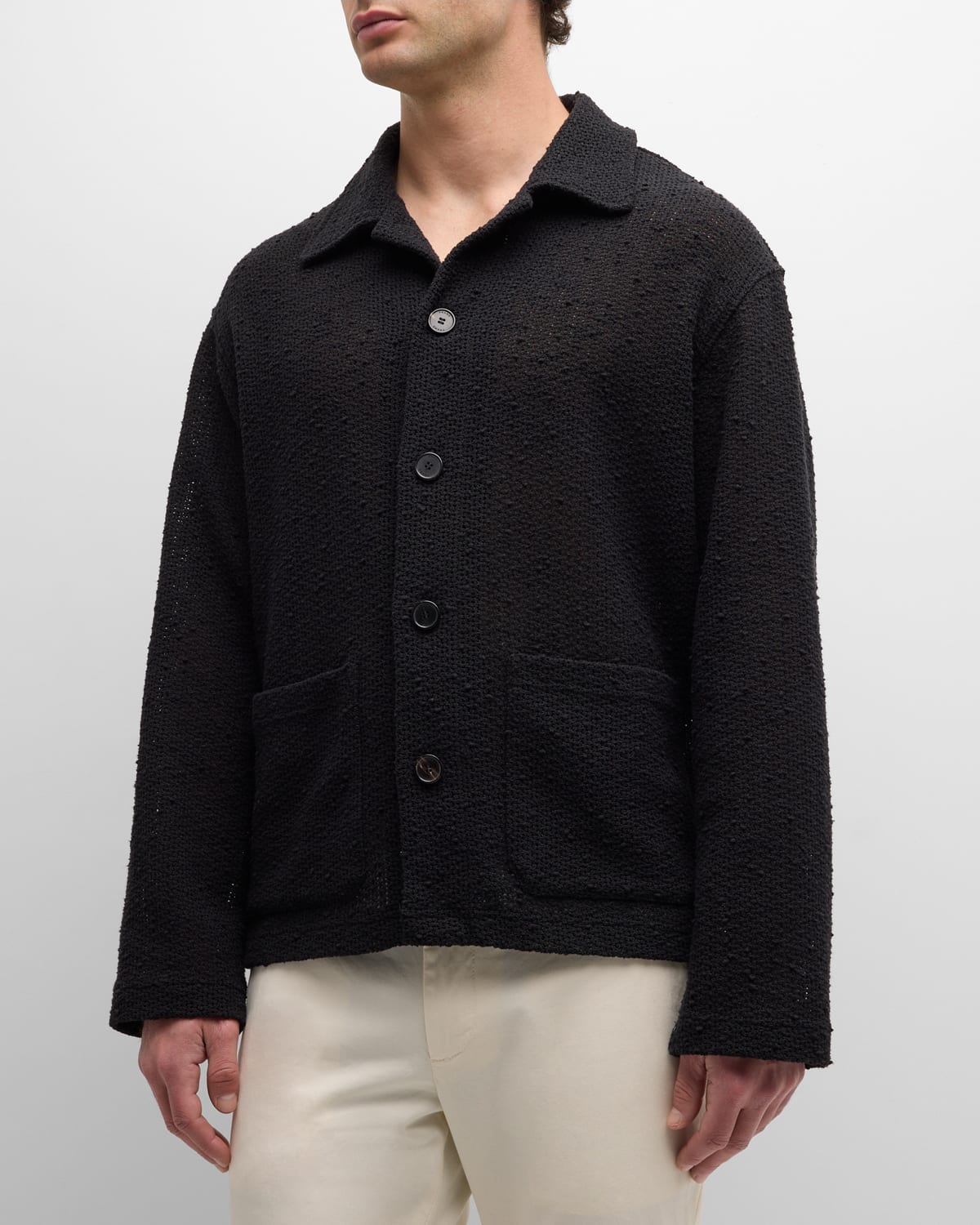 Frame Men's Crochet Button-front Jacket In Ash Black