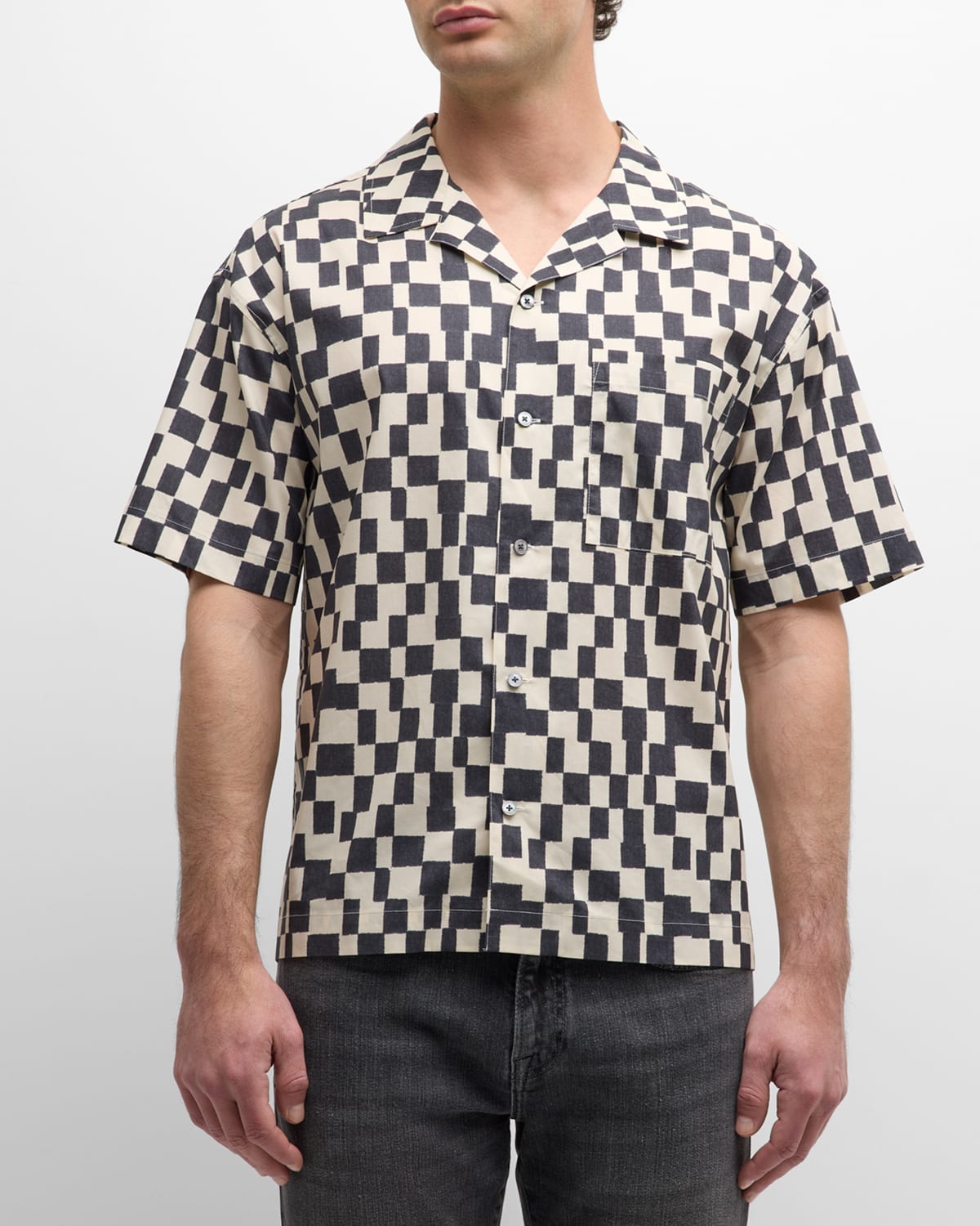 Shop Frame Men's Vintage-print Camp Shirt In Dark Navy