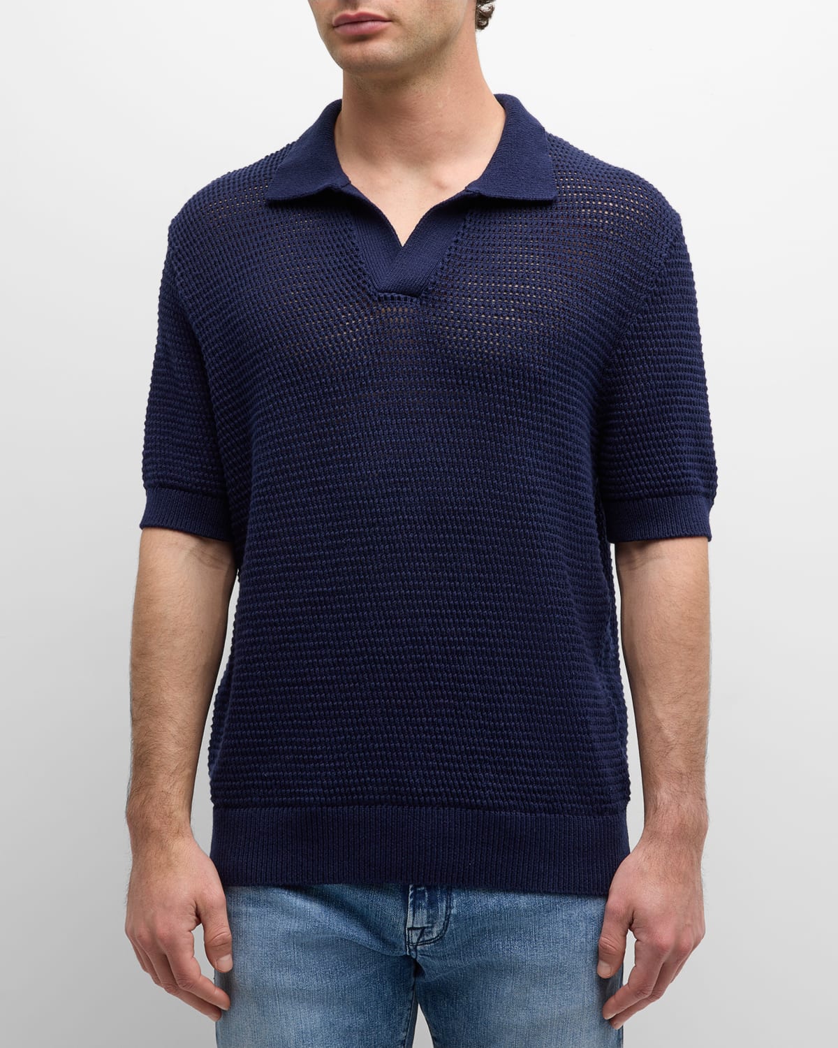 Shop Frame Men's Cotton-silk Polo Sweater In Navy